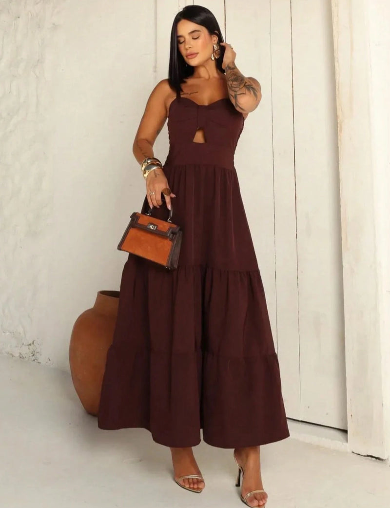 vestido longo femenino tres marias com babados