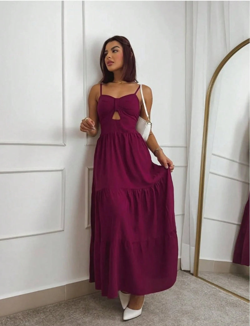 vestido longo femenino tres marias com babados