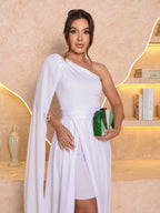 Vendedor IndicadoVestido Longo Feminino Plus Size com Capa Festa Casamento Noiva Formatura Madrinhas elegante Festa Malha Com cinto Atemporal
