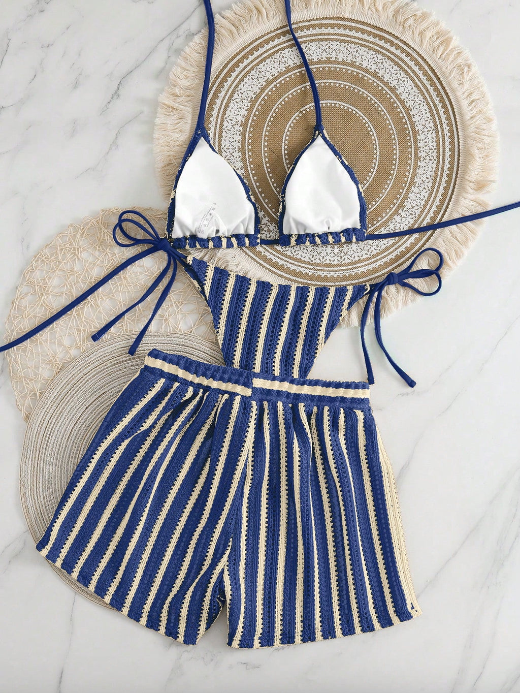 Swim Vcay 3 peças/Conjunto Capa de Crochê de Estilo Boêmio para Maiô Bikini, Saída de Praia