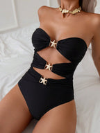 SHEIN X Sofía Suescun SHEIN Swim Maiô Unicolor Feminino com Adorno Metálico Vazado, Verão