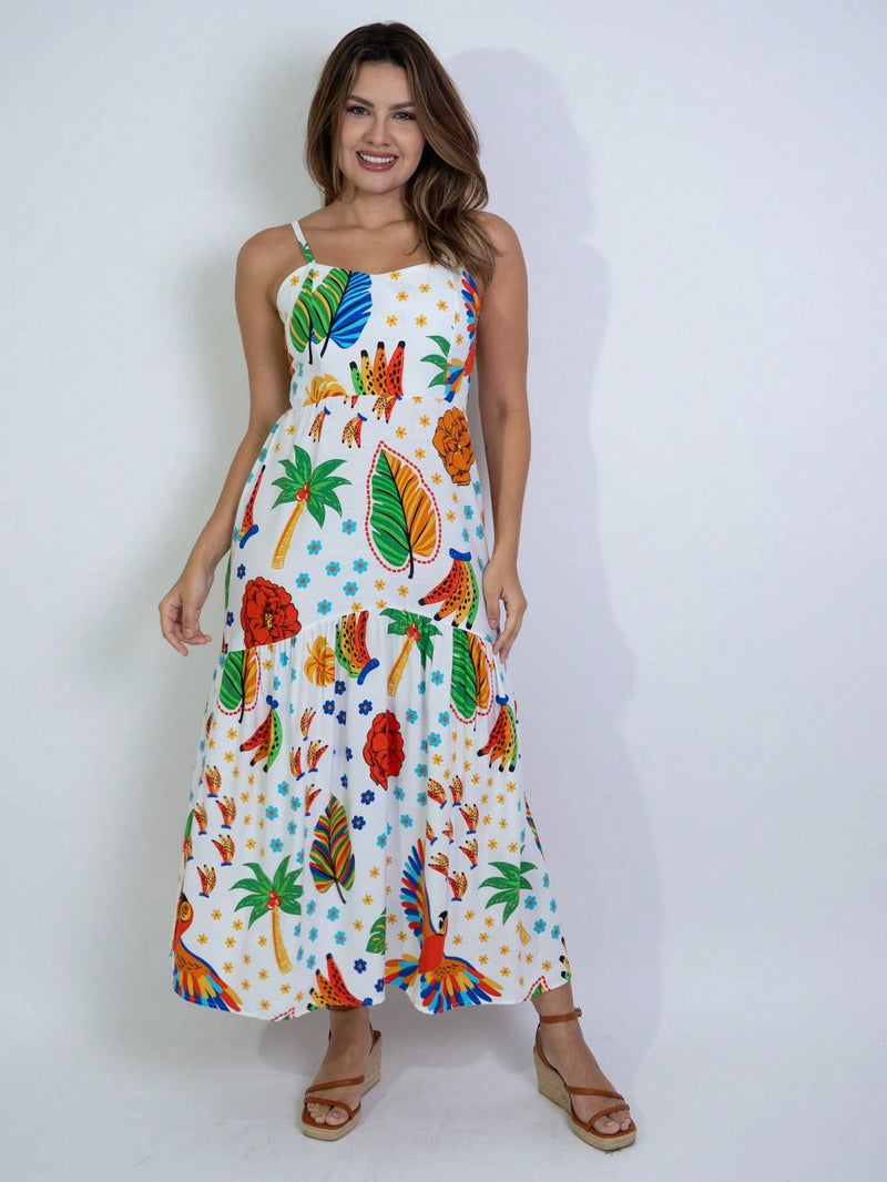 Vendedor Indicadovestido midi estampado viscolinho com lastex e bojo moda blogueir verão