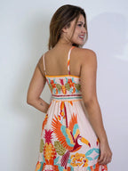 Vendedor Indicadovestido midi estampado viscolinho com lastex e bojo moda blogueir verão