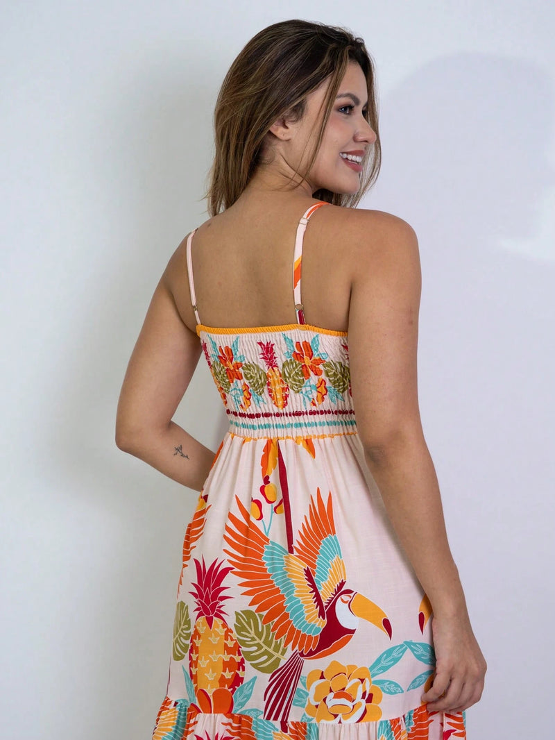 Vendedor Indicadovestido midi estampado viscolinho com lastex e bojo moda blogueir verão