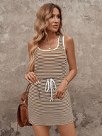 SHEIN LUNE Vestido casual simples de estilo de rua cor de damasco 2 em 1 para mulheres, outono