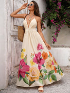 Vivid Eden Vestido Floral de Decote em V Profundo e Costas Abertas Para Férias de Verão e Praia para Mulheres
