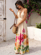Vivid Eden Vestido Floral de Decote em V Profundo e Costas Abertas Para Férias de Verão e Praia para Mulheres
