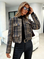 SHEIN Clasi Padrão Xadrez Bolso Com Aba Frente Aberta Tweed Sobretudos