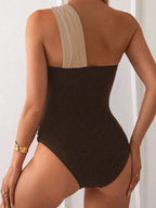 SHEIN Swim Maiô Diário de Verão Simples com Pescoço Assimétrico e Color Block para Mulheres