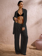 Swim Chiccia Calça Cobre-Tudo de Perna Larga com Cordão na Cintura em Chiffon Sólido de Verão para Mulheres, Praia