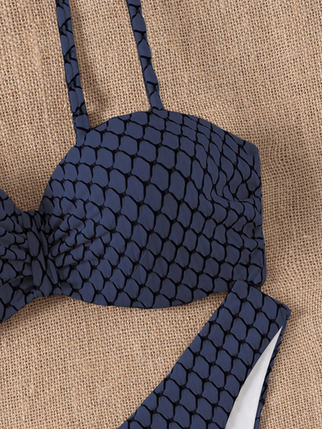 Swim Lushoire Conjunto de Maiô Bikini Texturizado de Duas Peças para Férias na Praia Feminino, Maiô Bikini Bustier para o Verão