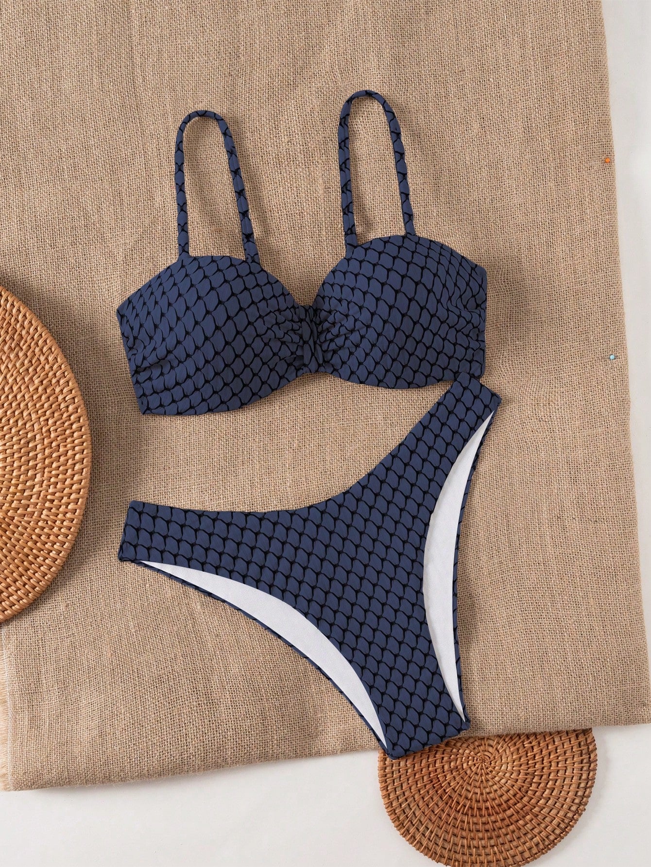 Swim Lushoire Conjunto de Maiô Bikini Texturizado de Duas Peças para Férias na Praia Feminino, Maiô Bikini Bustier para o Verão