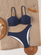 Swim Lushoire Conjunto de Maiô Bikini Texturizado de Duas Peças para Férias na Praia Feminino, Maiô Bikini Bustier para o Verão