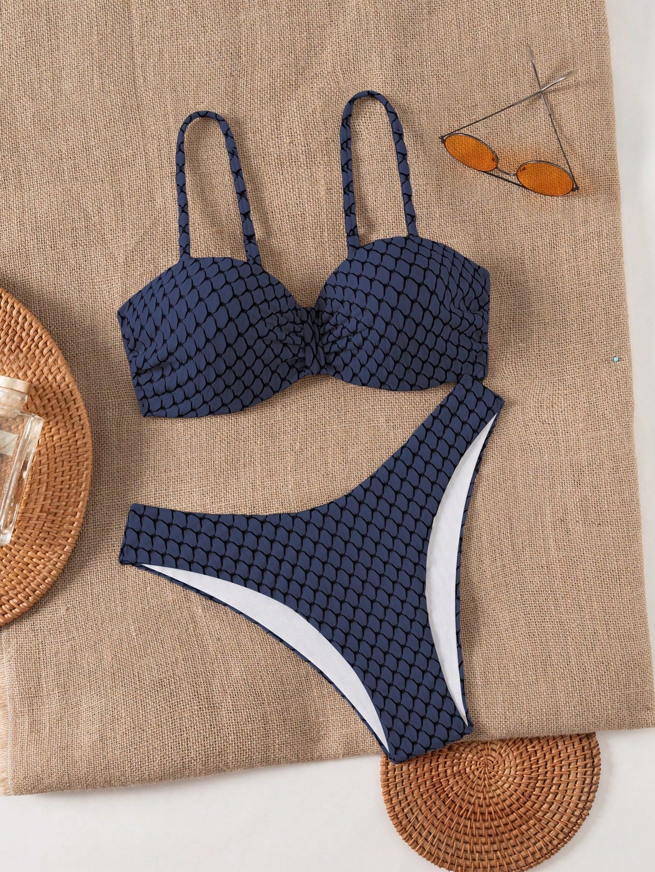 Swim Lushoire Conjunto de Maiô Bikini Texturizado de Duas Peças para Férias na Praia Feminino, Maiô Bikini Bustier para o Verão