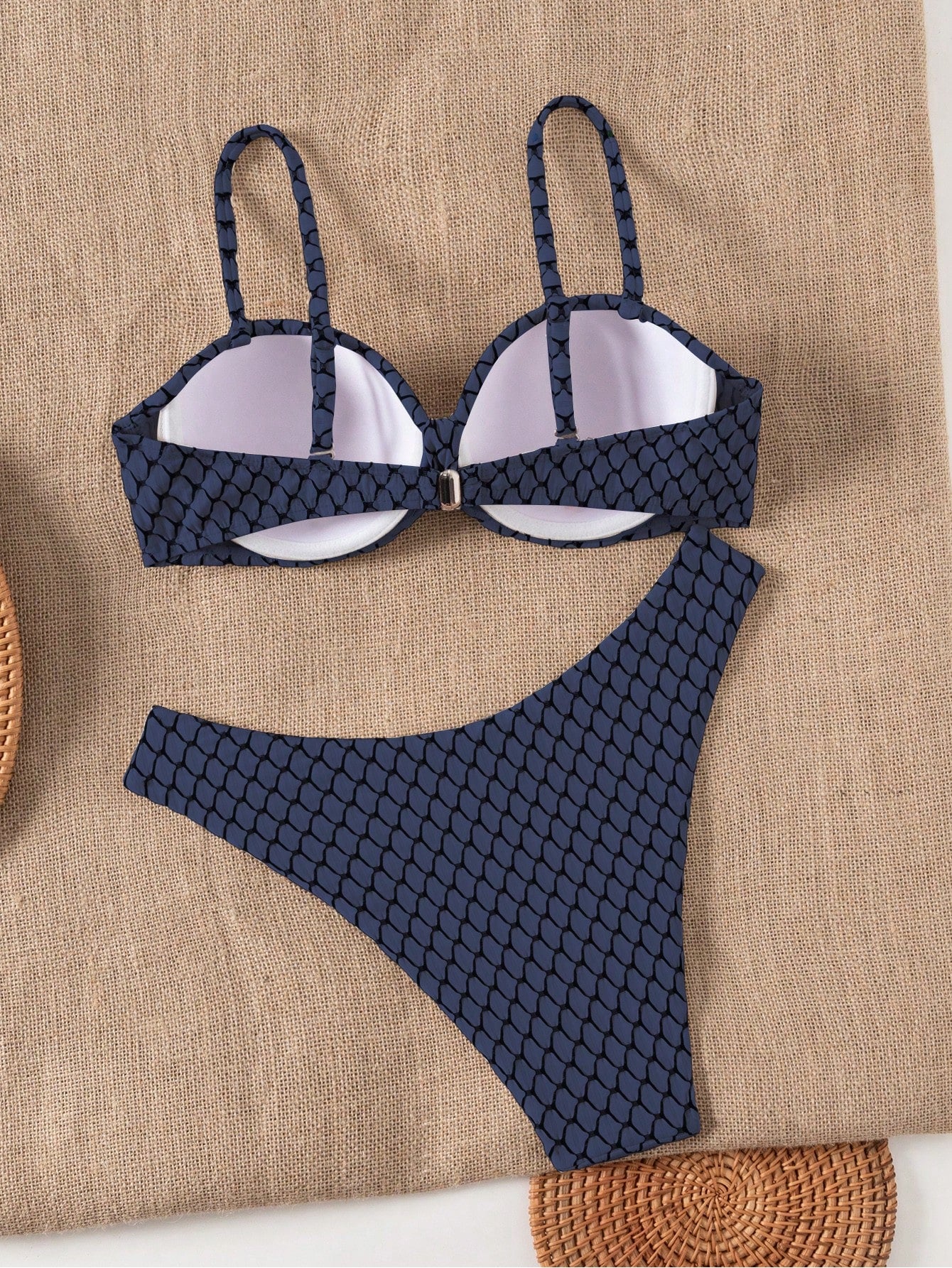 Swim Lushoire Conjunto de Maiô Bikini Texturizado de Duas Peças para Férias na Praia Feminino, Maiô Bikini Bustier para o Verão