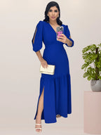 Vendedor IndicadoVestido Longo Feminino Fenda na Perna Manga com Abertura 3/4 Festa Formatura Madrinha Casamento