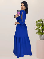 Vendedor IndicadoVestido Longo Feminino Fenda na Perna Manga com Abertura 3/4 Festa Formatura Madrinha Casamento