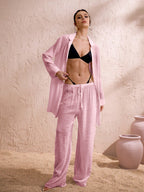 Swim Chiccia Calça Cobre-Tudo de Perna Larga com Cordão na Cintura em Chiffon Sólido de Verão para Mulheres, Praia