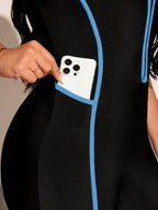 Swim SPRTY Maiô de Surfe com uma Peça em Cor Sólida e Shorts de Cor Contrastante para Mulheres Plus Size, Roupa de Banho Esportiva e Casual para Férias, Verão