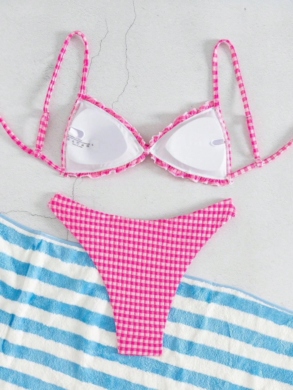 Swim Mod Conjunto de Maiô Bikini de 2 Peças com Tecido Texturizado, Babado, Laço na Frente, Cordão na Cintura, Fofo, Doce, Fashion, Animado para Festa