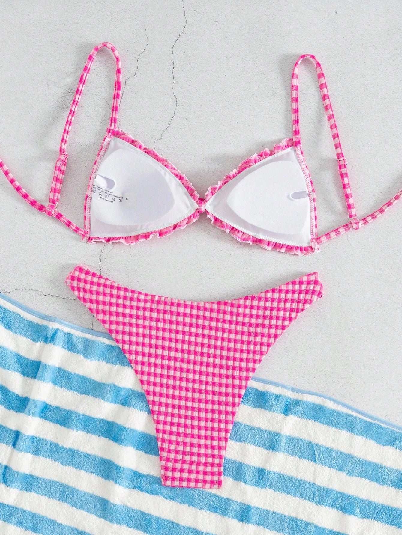Swim Mod Conjunto de Maiô Bikini de 2 Peças com Tecido Texturizado, Babado, Laço na Frente, Cordão na Cintura, Fofo, Doce, Fashion, Animado para Festa