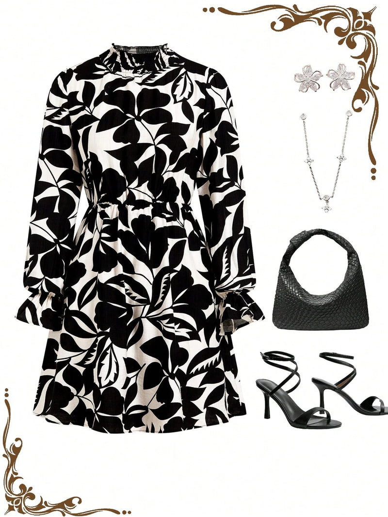 SHEIN Clasi Vestido Com Babados E Mangas Florais Sem Cinto