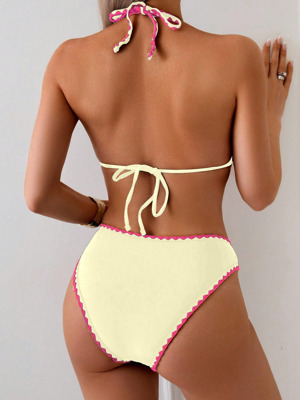 Swim Vcay Conjunto de Maiô Bikini Feminino, Tecido Especial com Design de Alça, Amarração e Costas Abertas, 2 Peças Conjunto de Praia para Férias de Verão