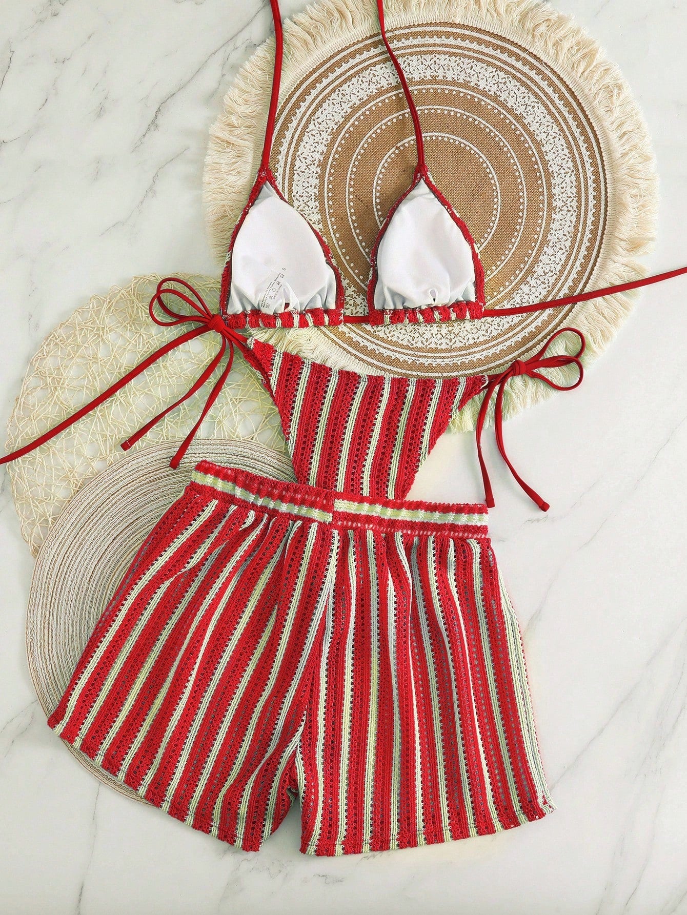 Swim Vcay 3 peças/Conjunto Capa de Crochê de Estilo Boêmio para Maiô Bikini, Saída de Praia