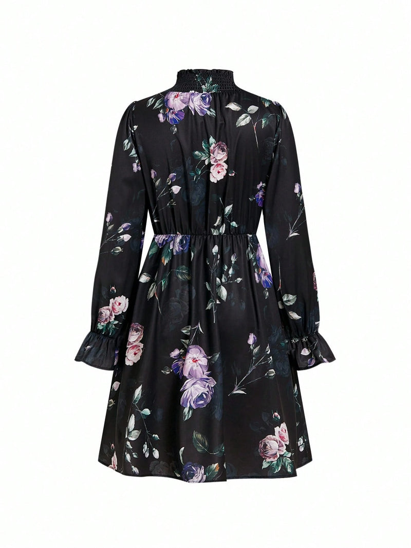 SHEIN Clasi Vestido Com Babados E Mangas Florais Sem Cinto