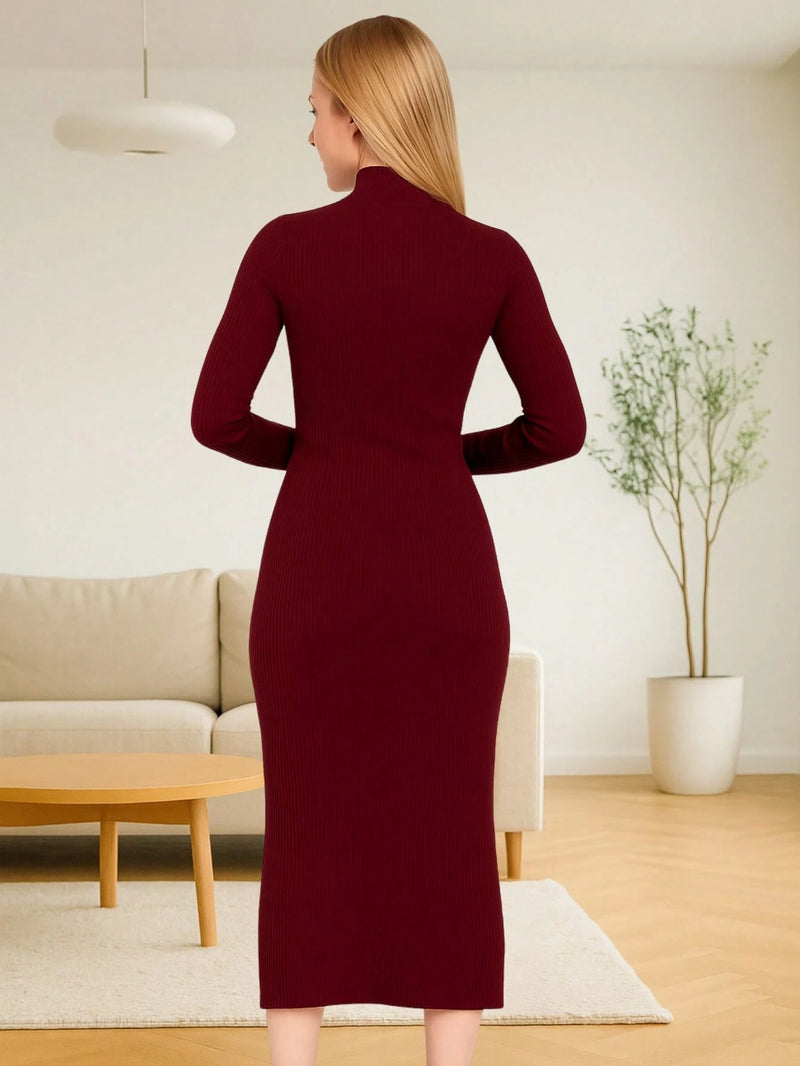 Vendedor IndicadoVestido Manga Longa Gola Alta Inverno Midi