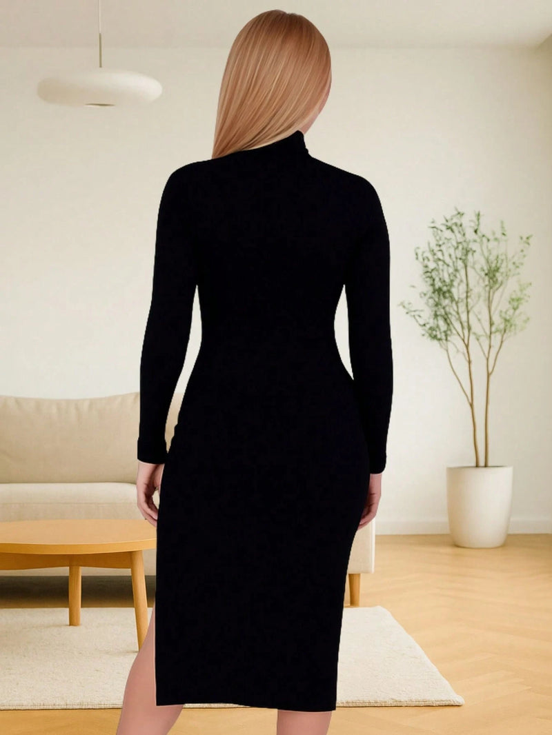 Vendedor IndicadoVestido Manga Longa Gola Alta Inverno Midi