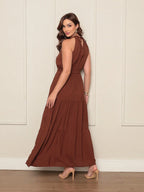 Vendedor IndicadoVestido Longo Feminina Liso Gola Alta Tres Maria Com Cinto