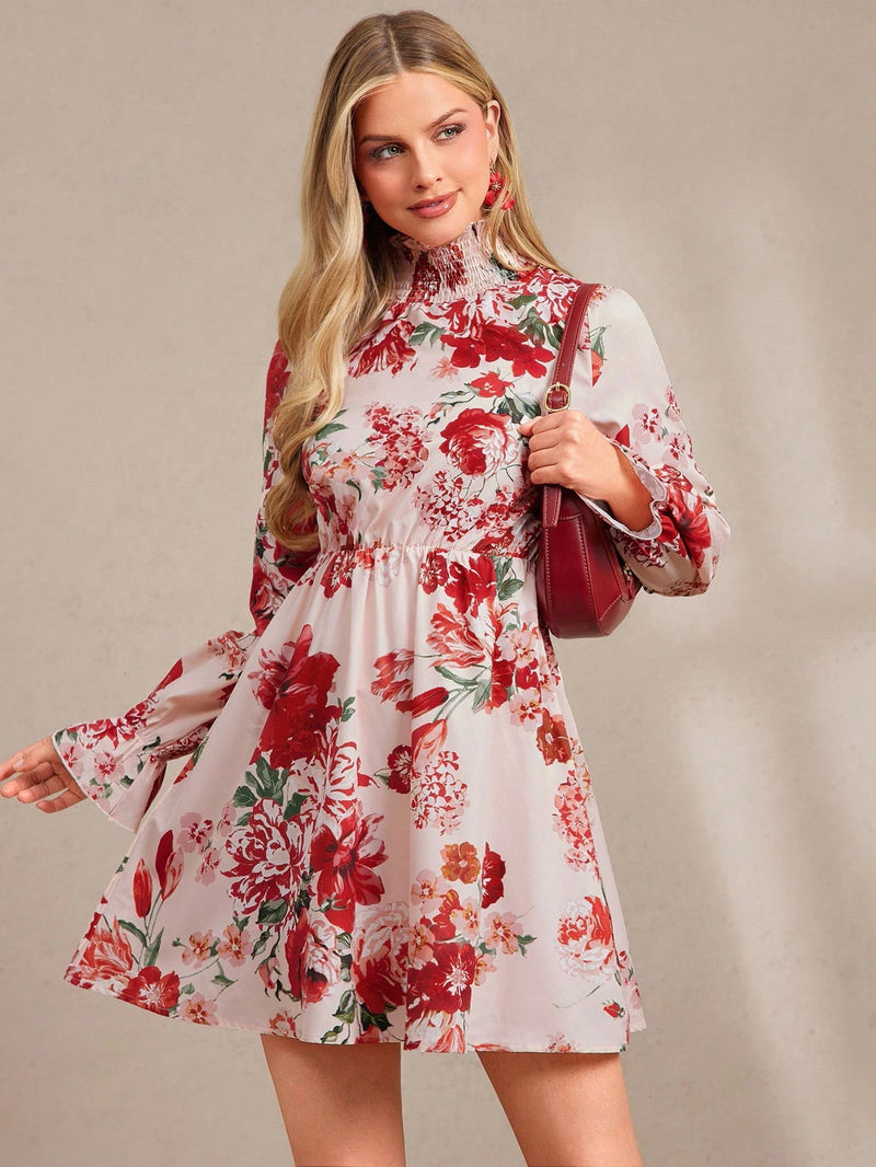 SHEIN Clasi Vestido Com Babados E Mangas Florais Sem Cinto