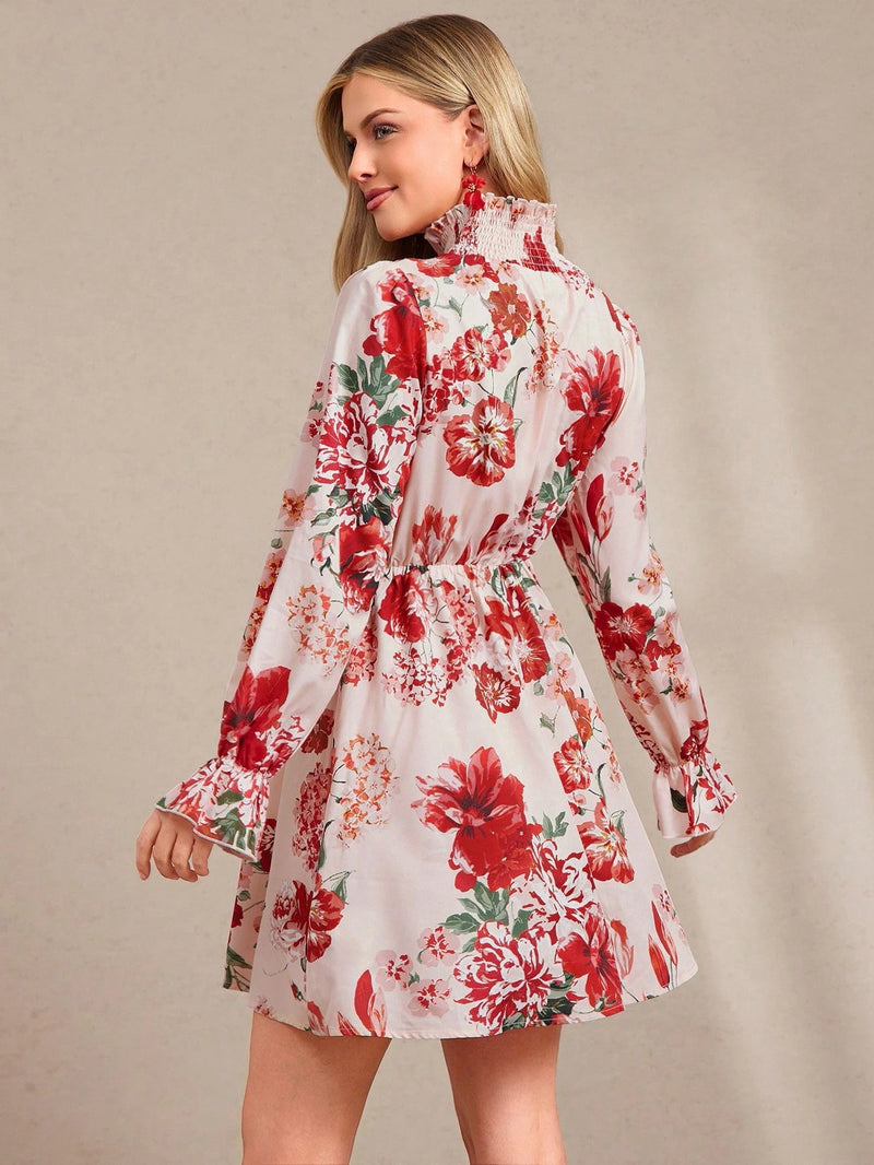 SHEIN Clasi Vestido Com Babados E Mangas Florais Sem Cinto