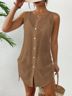 SHEIN Swim Vestido Kimono Feminino de Cor Sólida, Decote em V, Monopeito, Sem Mangas
