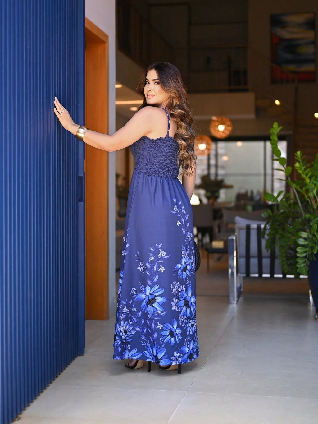 Vestido Feminino Longo Lastex Alça de amarrar