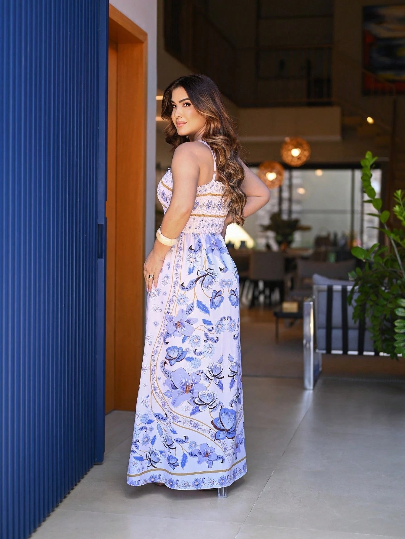 Vestido Feminino Longo Lastex Alça de amarrar