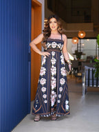 Vestido Feminino Longo Lastex Alça de amarrar