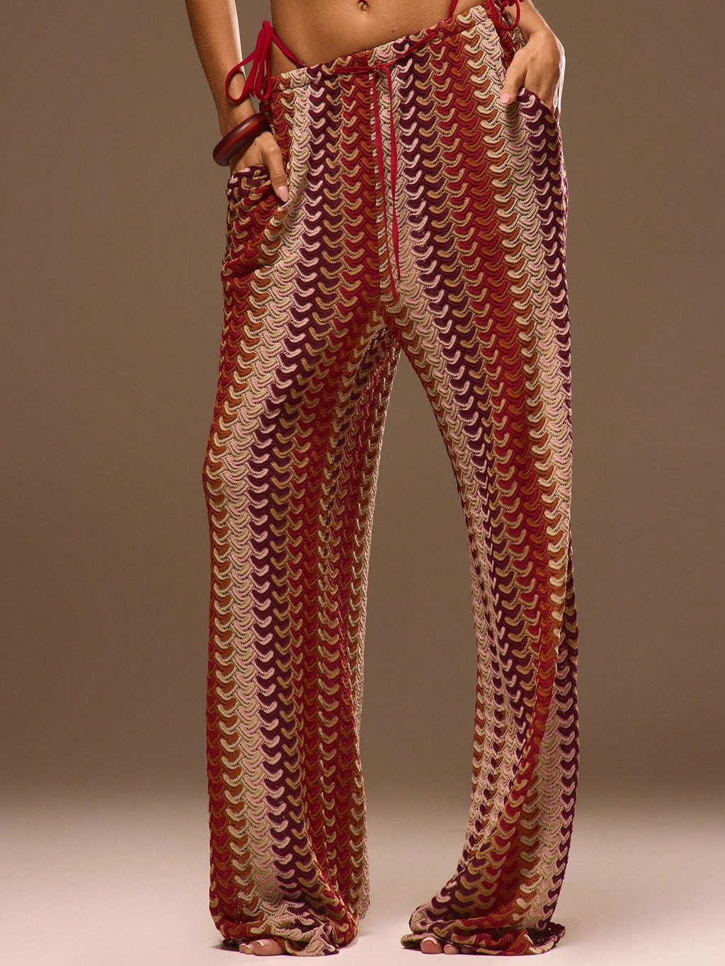 Musera Resort Calça Capa Estampada com Cintura Amarrada, Estilo Boho Ibiza, Fofa, Sexy, Férias, Praia, Maiô, Pele Quente, Listrada