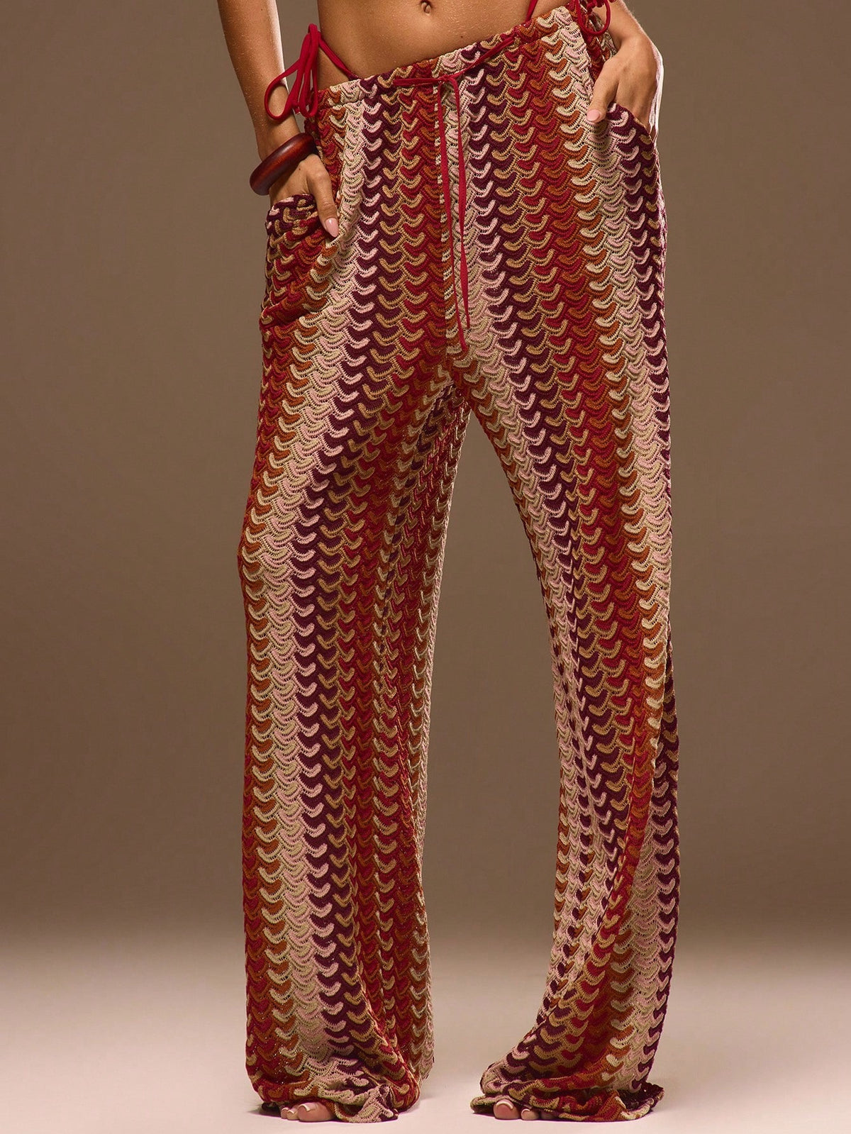 Musera Resort Calça Capa Estampada com Cintura Amarrada, Estilo Boho Ibiza, Fofa, Sexy, Férias, Praia, Maiô, Pele Quente, Listrada