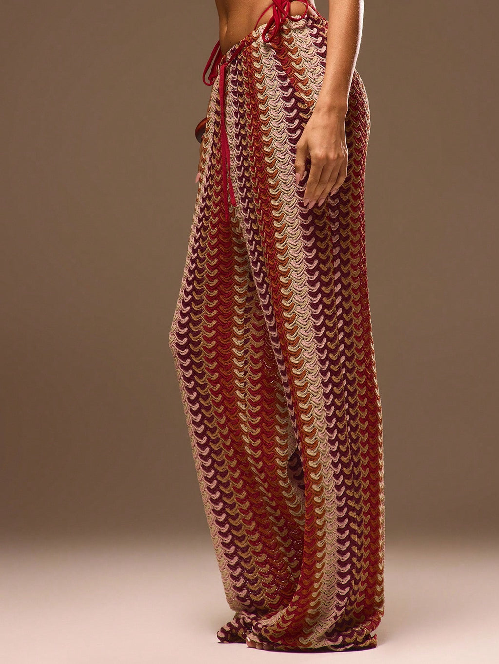 Musera Resort Calça Capa Estampada com Cintura Amarrada, Estilo Boho Ibiza, Fofa, Sexy, Férias, Praia, Maiô, Pele Quente, Listrada