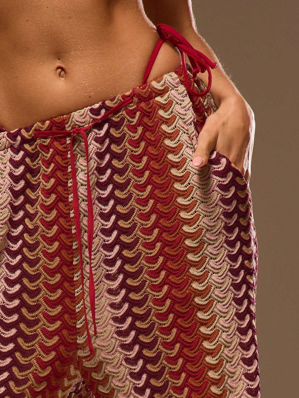 Musera Resort Calça Capa Estampada com Cintura Amarrada, Estilo Boho Ibiza, Fofa, Sexy, Férias, Praia, Maiô, Pele Quente, Listrada