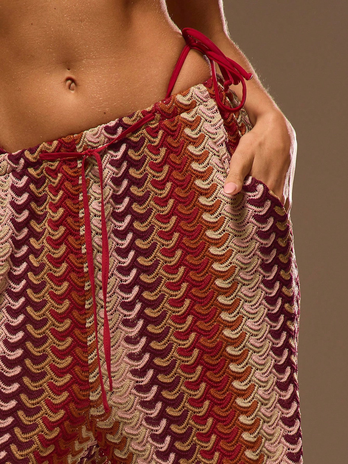 Musera Resort Calça Capa Estampada com Cintura Amarrada, Estilo Boho Ibiza, Fofa, Sexy, Férias, Praia, Maiô, Pele Quente, Listrada