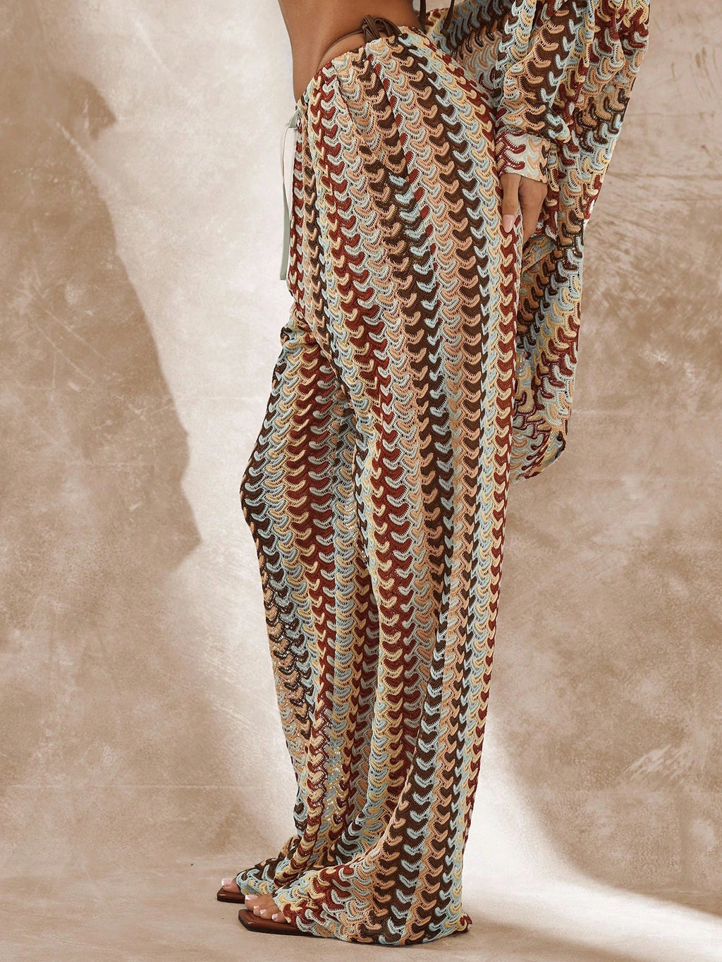Musera Resort Calça Capa Estampada com Cintura Amarrada, Estilo Boho Ibiza, Fofa, Sexy, Férias, Praia, Maiô, Pele Quente, Listrada
