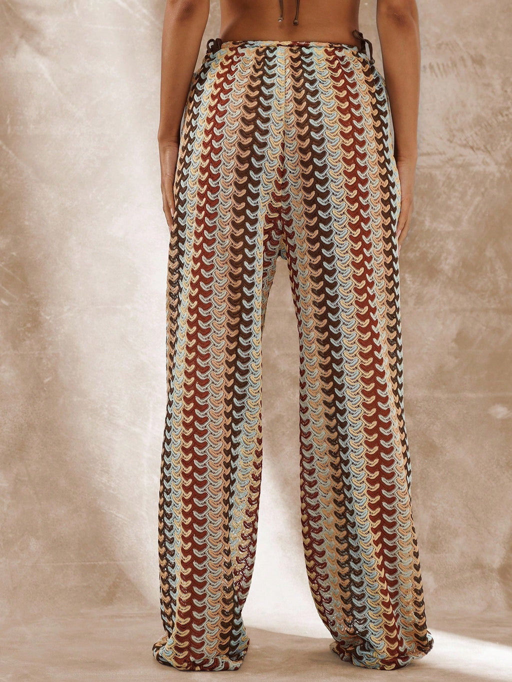 Musera Resort Calça Capa Estampada com Cintura Amarrada, Estilo Boho Ibiza, Fofa, Sexy, Férias, Praia, Maiô, Pele Quente, Listrada