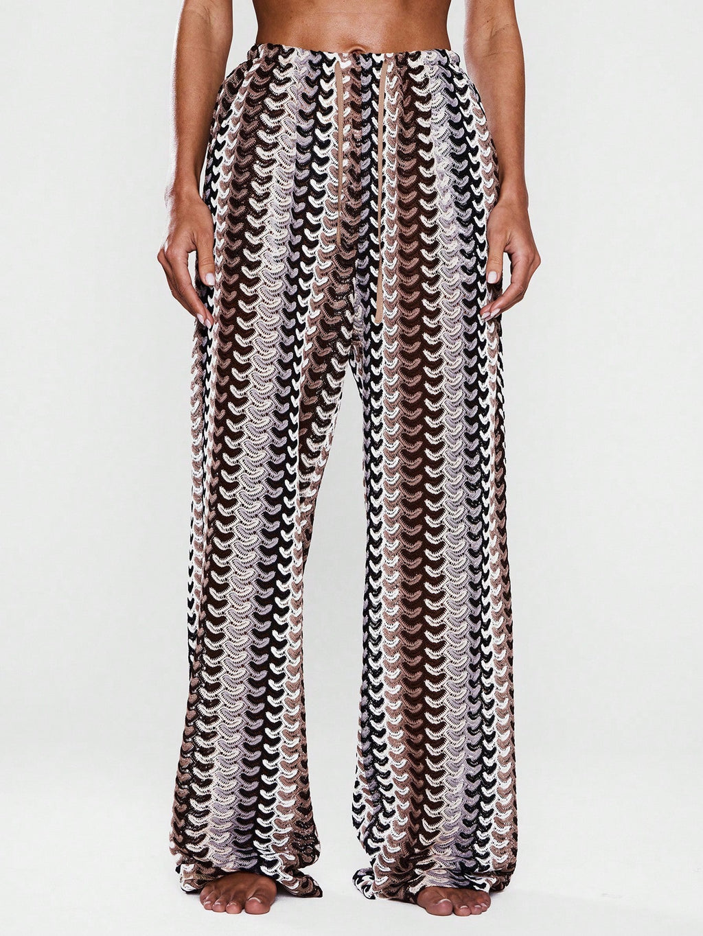 Musera Resort Calça Capa Estampada com Cintura Amarrada, Estilo Boho Ibiza, Fofa, Sexy, Férias, Praia, Maiô, Pele Quente, Listrada