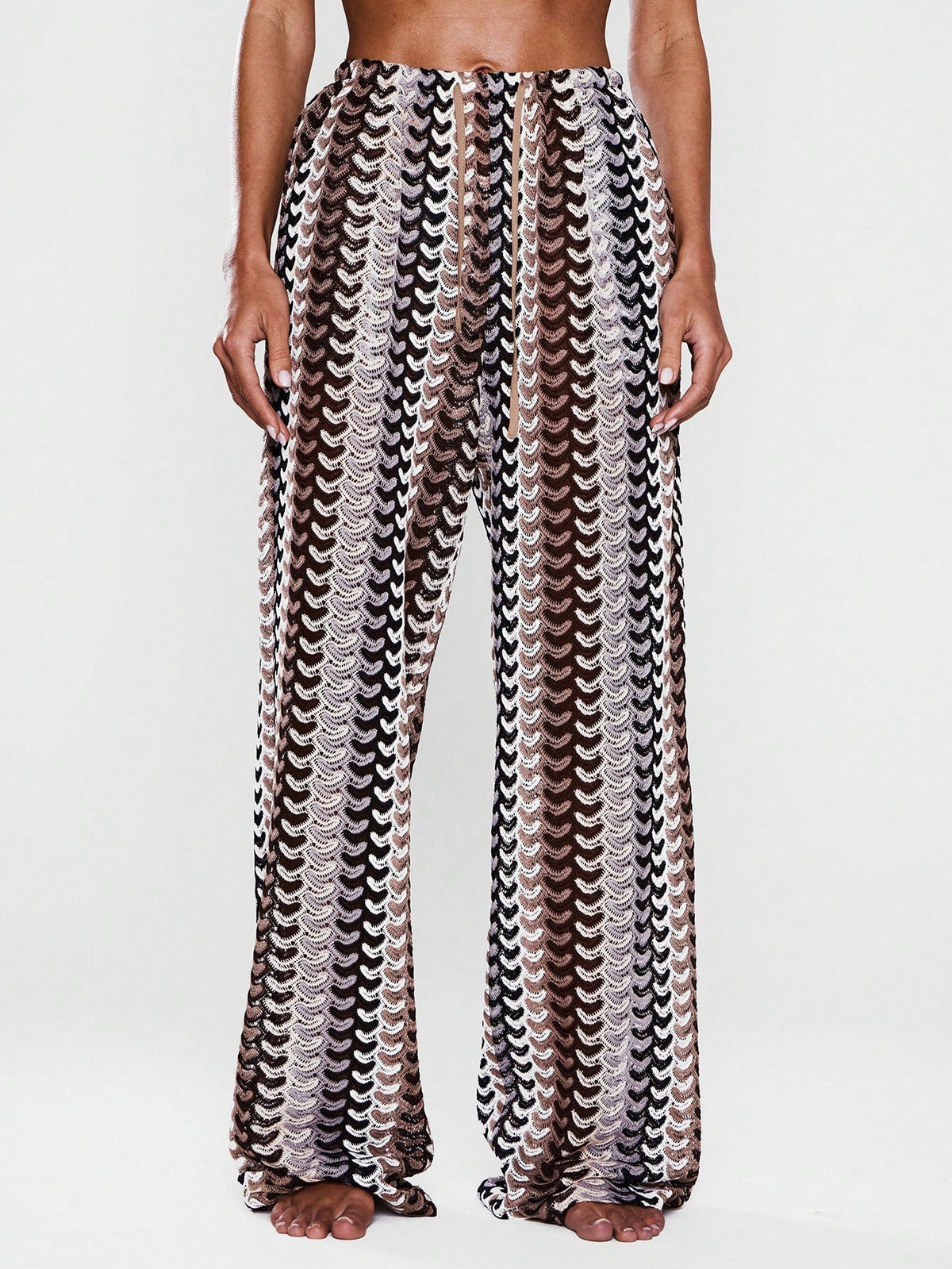 Musera Resort Calça Capa Estampada com Cintura Amarrada, Estilo Boho Ibiza, Fofa, Sexy, Férias, Praia, Maiô, Pele Quente, Listrada