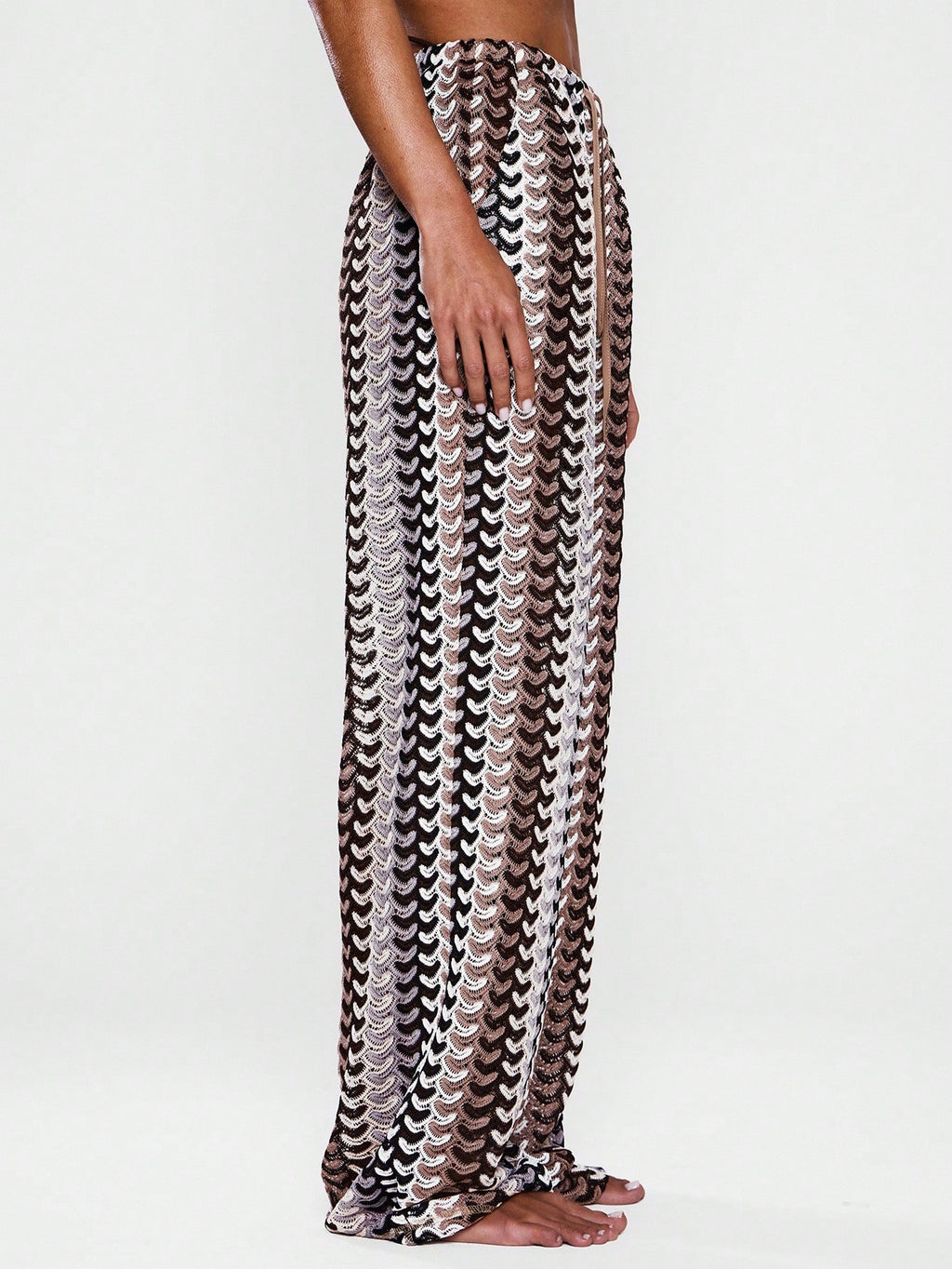 Musera Resort Calça Capa Estampada com Cintura Amarrada, Estilo Boho Ibiza, Fofa, Sexy, Férias, Praia, Maiô, Pele Quente, Listrada