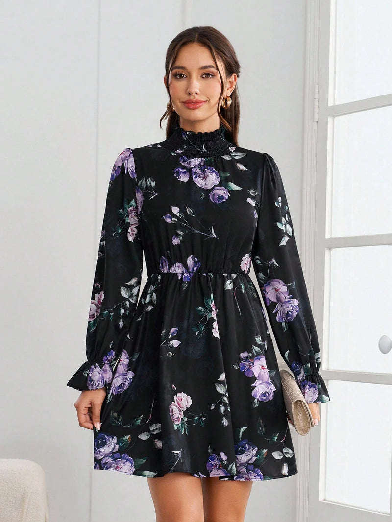 SHEIN Clasi Vestido Com Babados E Mangas Florais Sem Cinto
