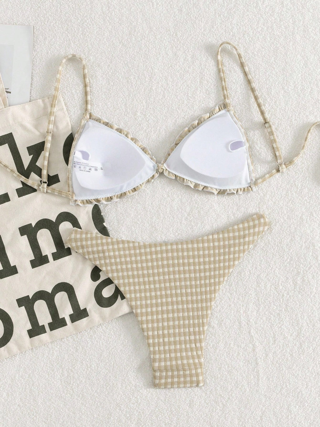 Swim Mod Conjunto de Maiô Bikini de 2 Peças com Tecido Texturizado, Babado, Laço na Frente, Cordão na Cintura, Fofo, Doce, Fashion, Animado para Festa